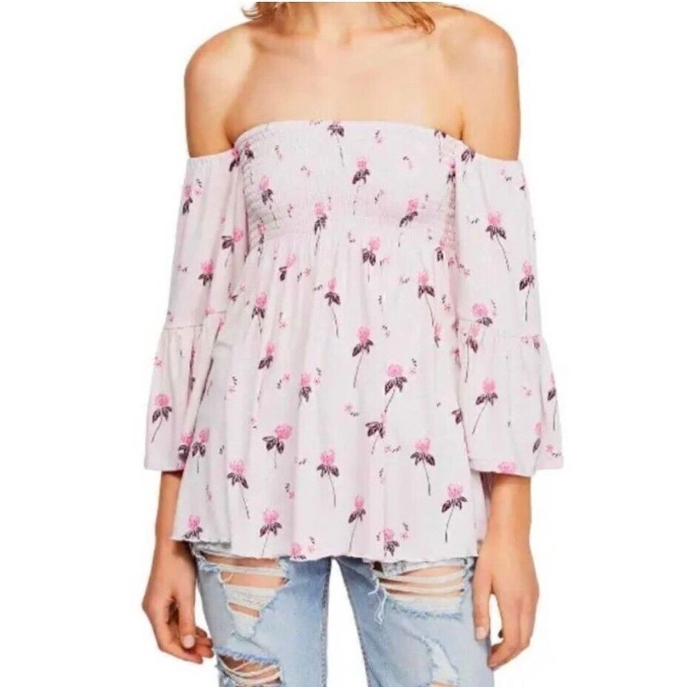 Free People Cloud Berry Pink Lana Off The Shoulder Tunic Top Size XS